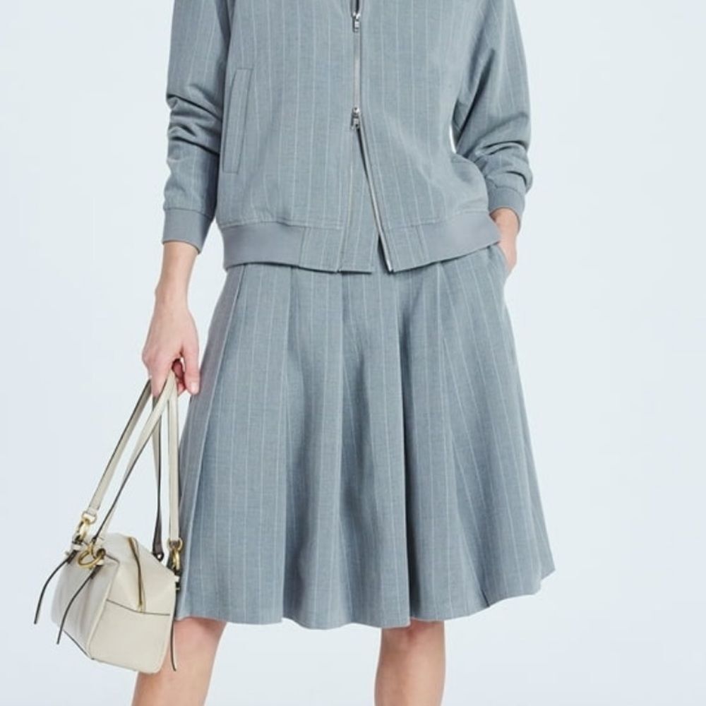 NEW Scoop gray pinstripe pleated midi skirt A-line belted size 8 preppy academic - Picture 4 of 8